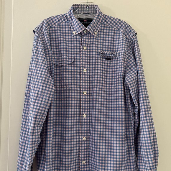 Vineyard Vines Harbor Shirt blue & pink check men’s small - Picture 1 of 10